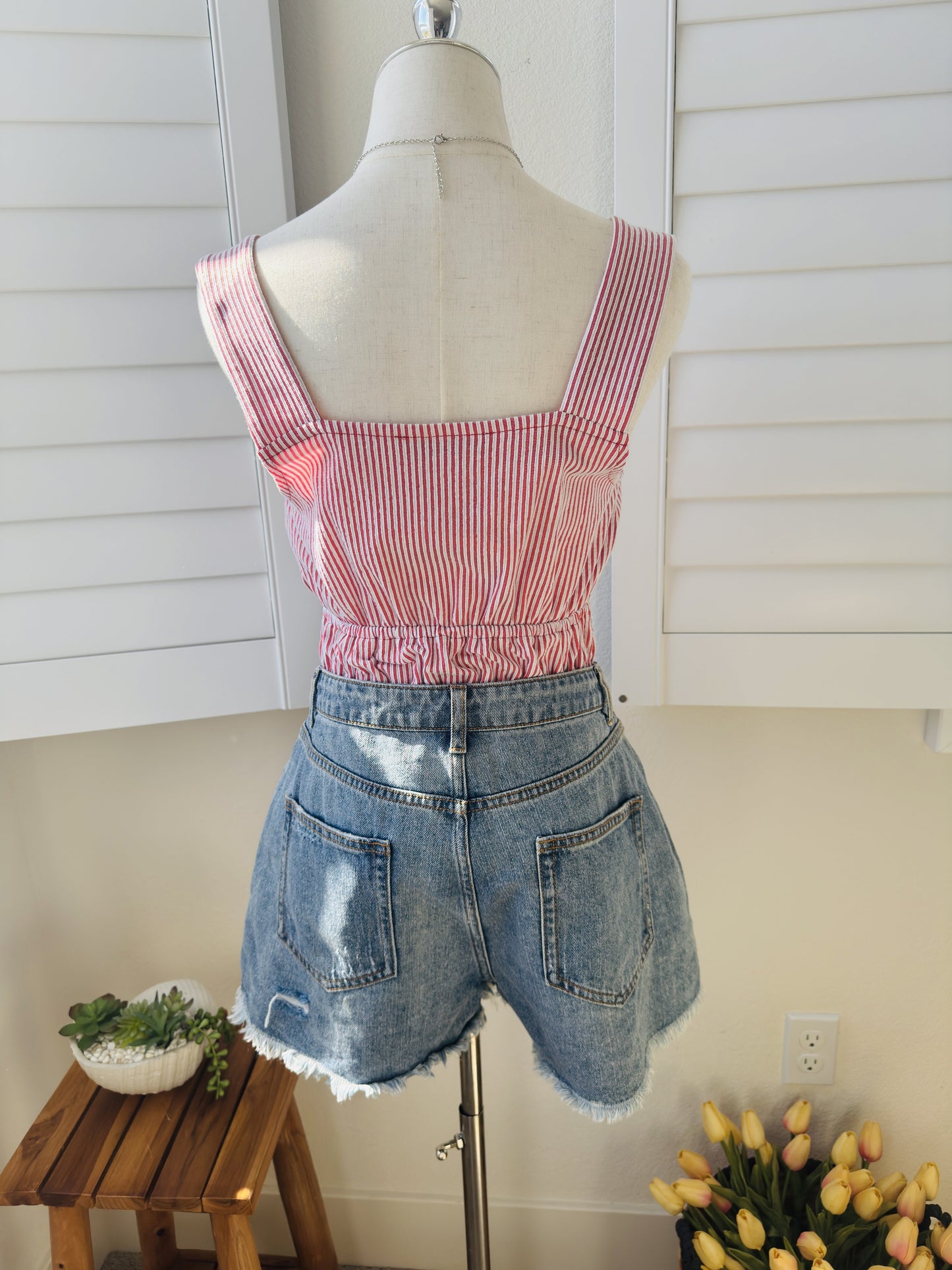 LOFT Red & White Striped Peplum Tank Top Size S