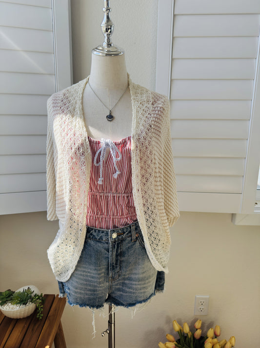 Blue Rain Cream Crochet Open Front Cardigan Size S