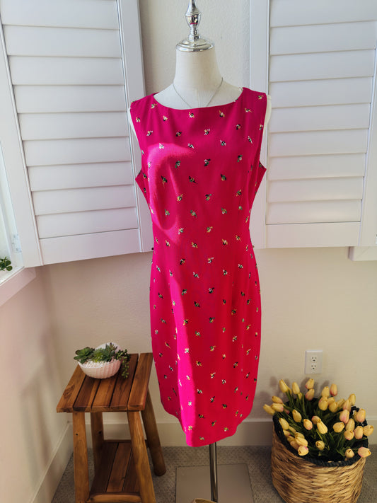 Vintage Lois Snyder Dani Max Pink Floral Embroidered Sheath Dress Size 10