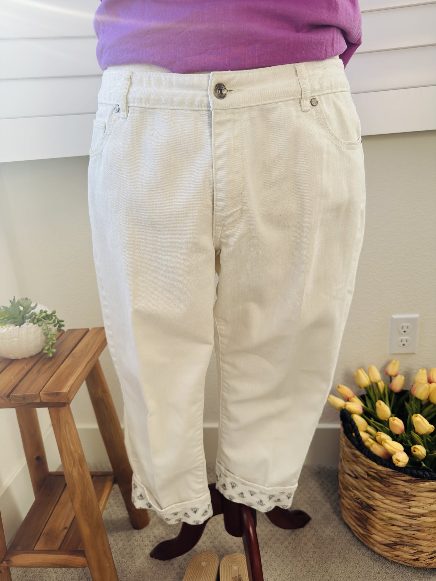 Coldwater Creek White Natural Fit Cropped Pants Size 16