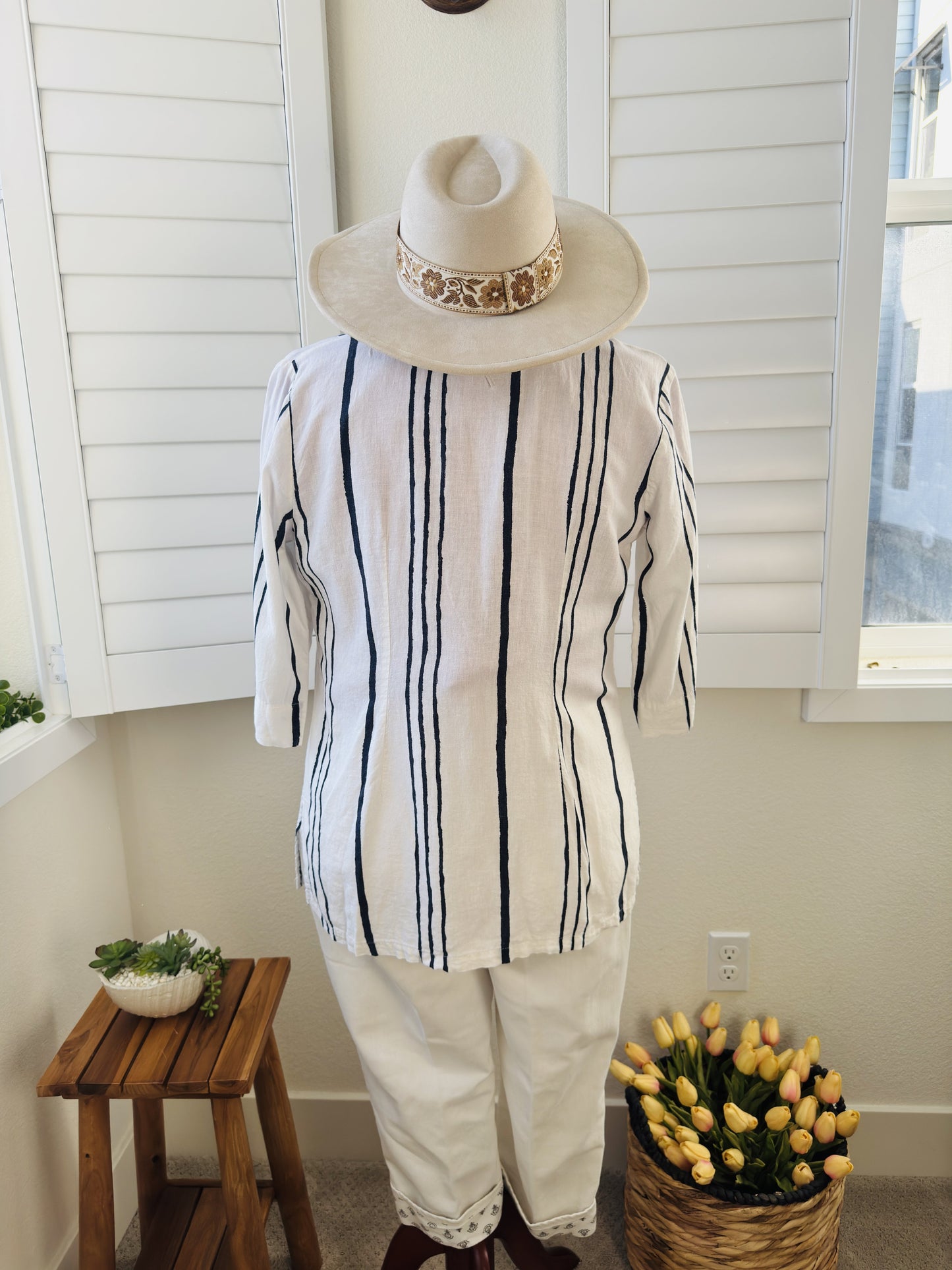 Woolworths Woman Striped Linen Blend Tunic Shirt - Size 12