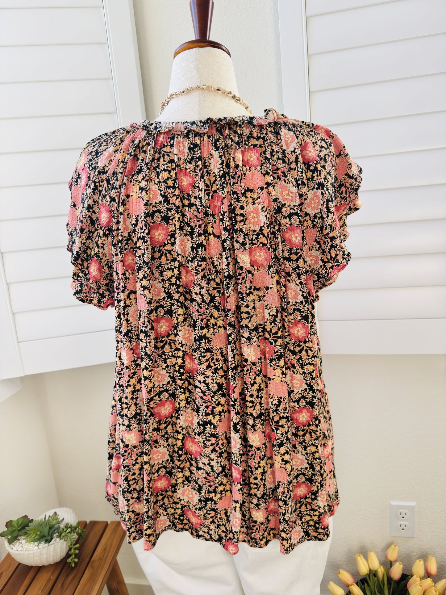 1.STATE Floral Flutter Sleeve Tassel Tie Blouse - Size 3X