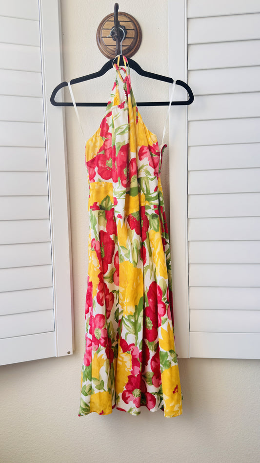 Ann Taylor LOFT Floral Halter Neck Midi Dress - Size 12