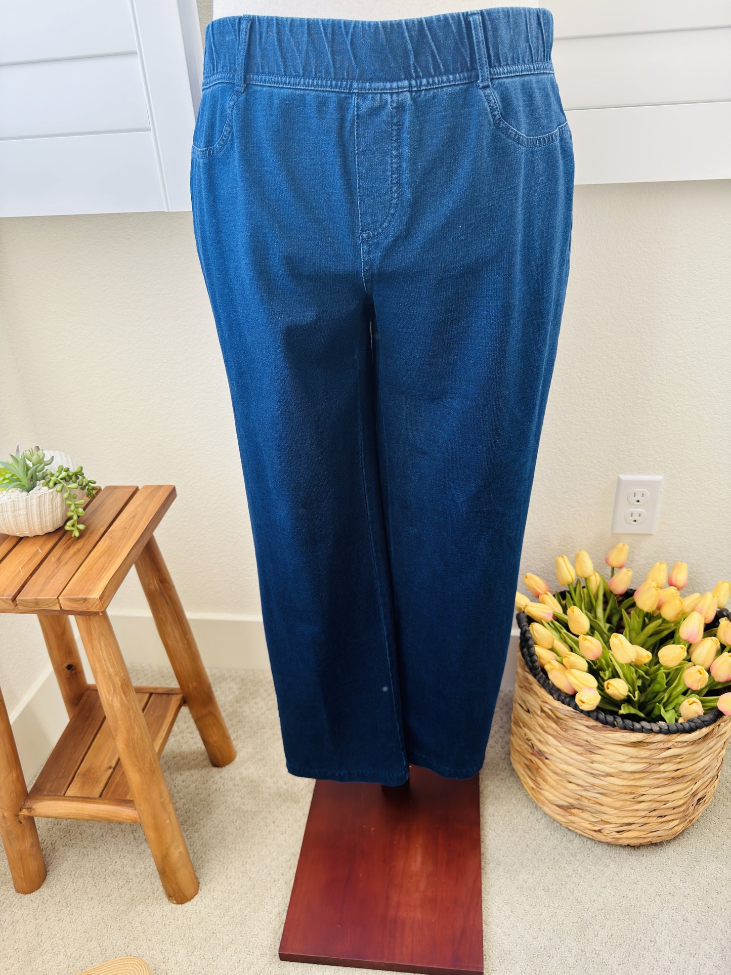 Lands' End Blue Pull-On Denim Elastic Waist Pants Size XL/P 18