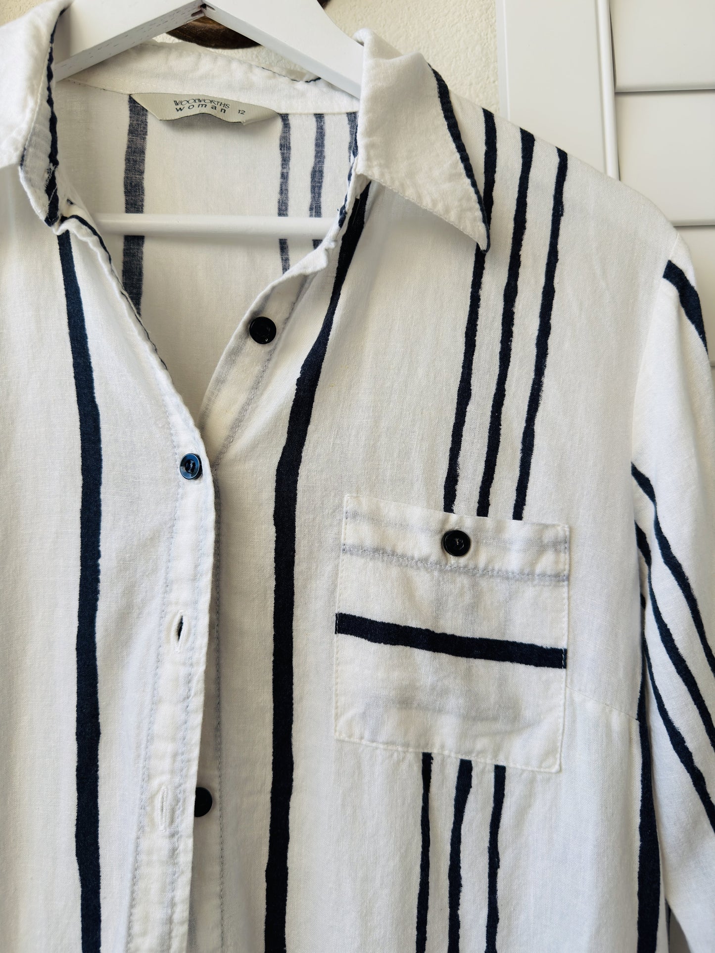 Woolworths Woman Striped Linen Blend Tunic Shirt - Size 12