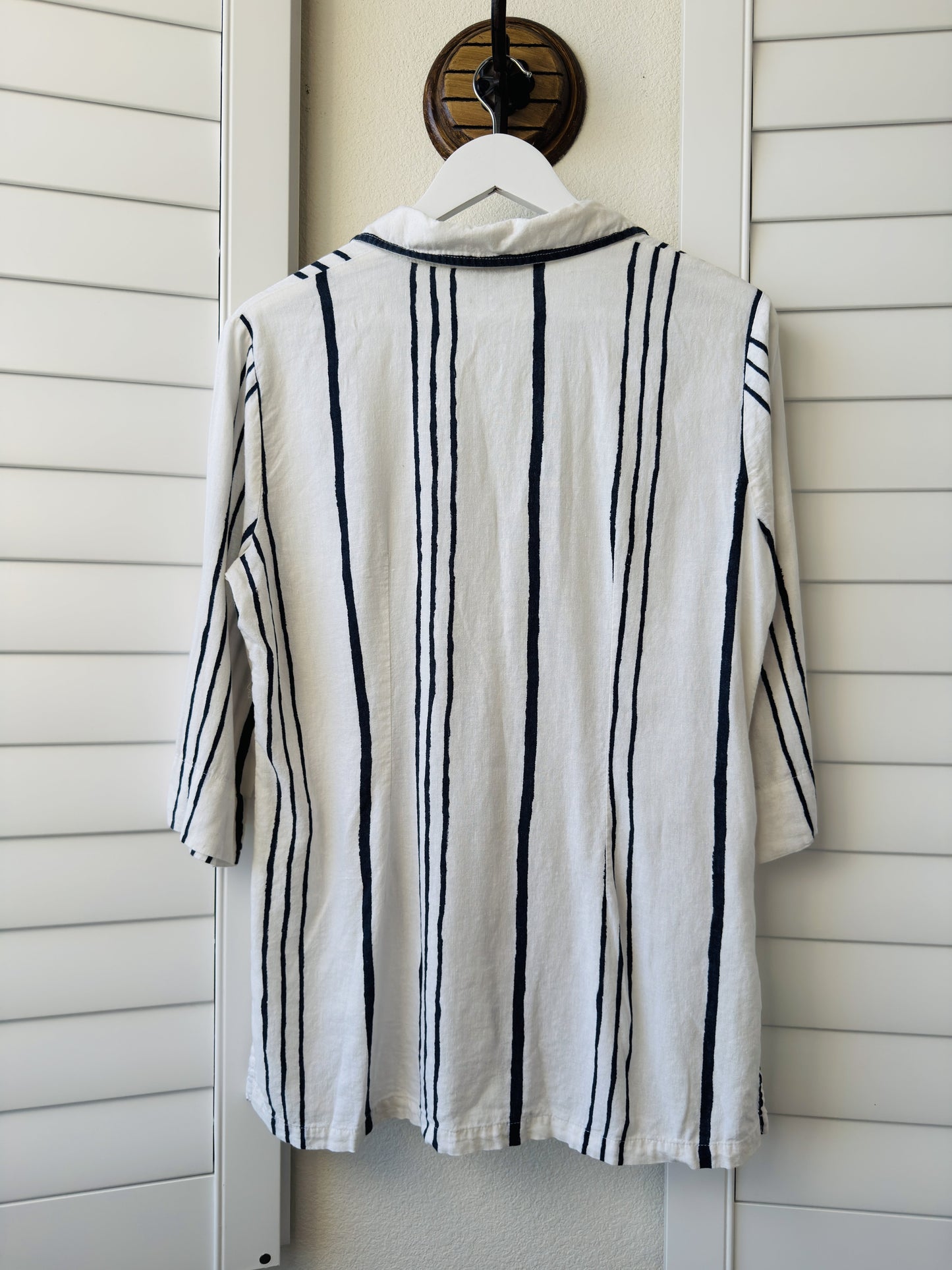 Woolworths Woman Striped Linen Blend Tunic Shirt - Size 12