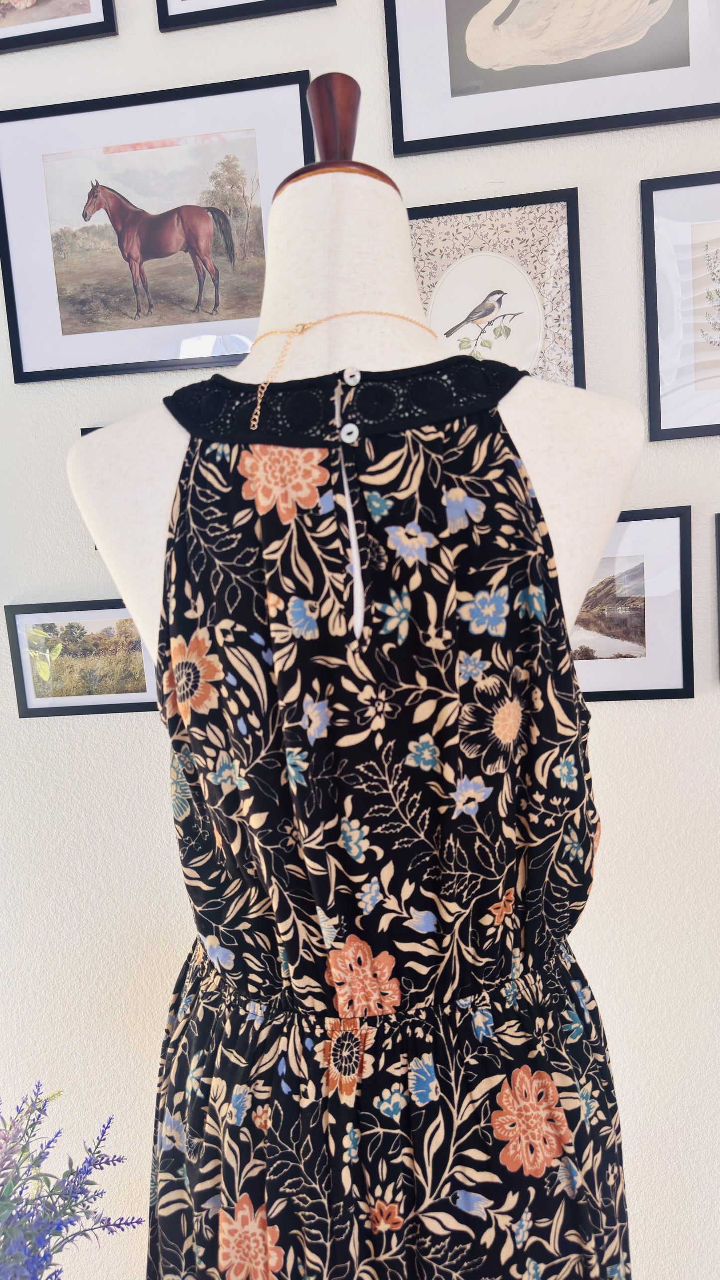 Boutique Floral Halter Neck Midi Dress - Size M