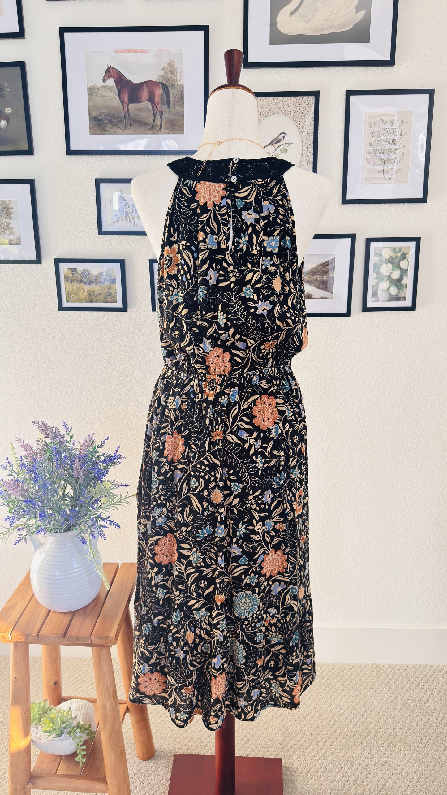 Boutique Floral Halter Neck Midi Dress - Size M
