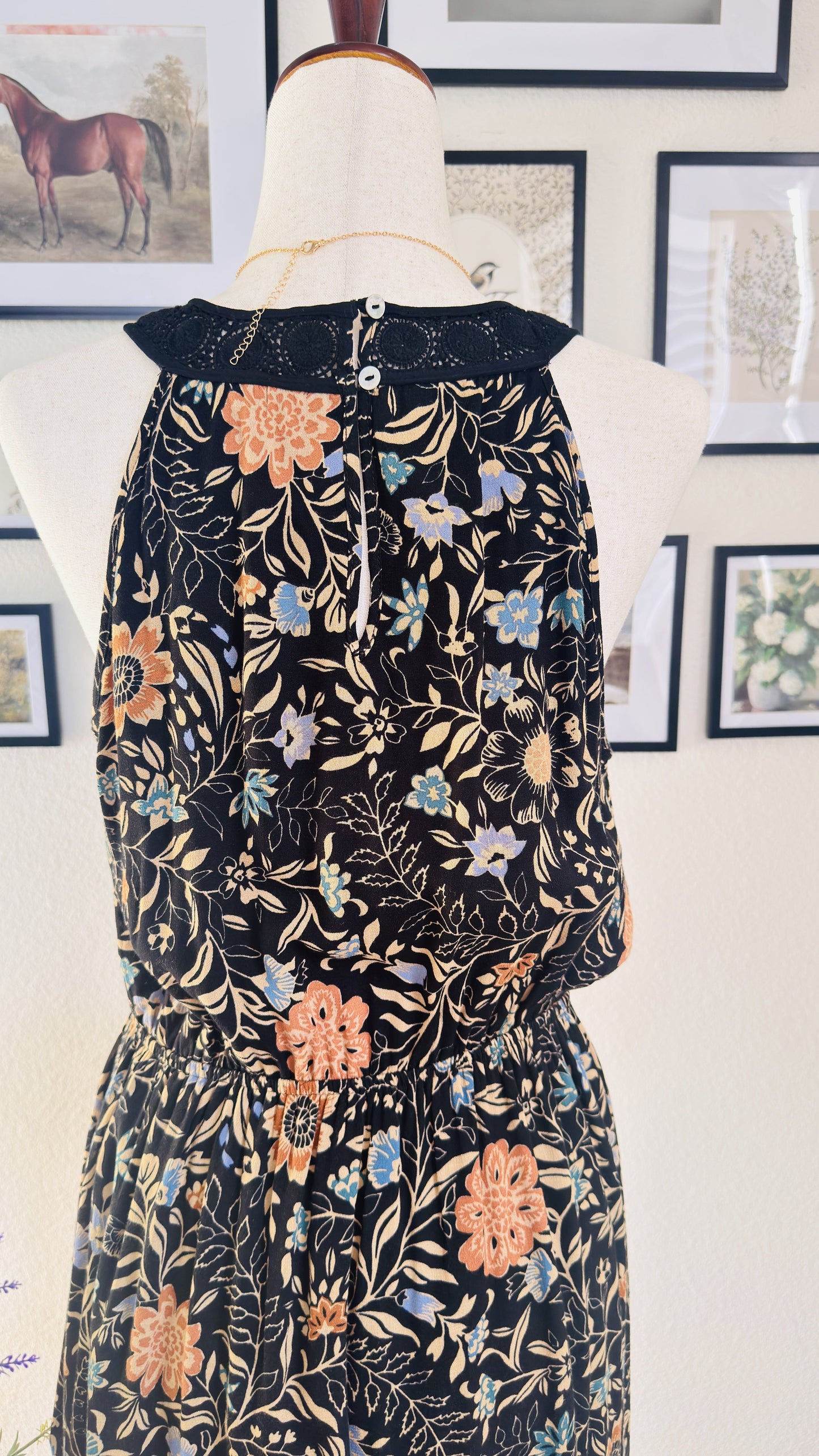 Boutique Floral Halter Neck Midi Dress - Size M
