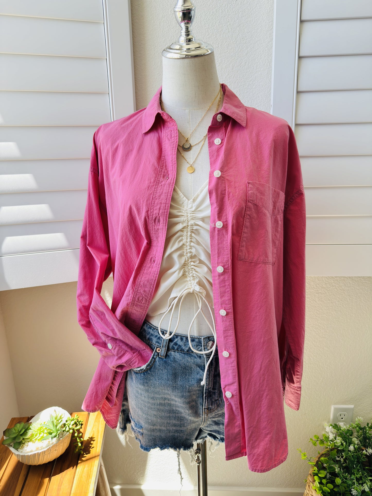 Madewell Oversized Button-Down Shirt Pink Size S