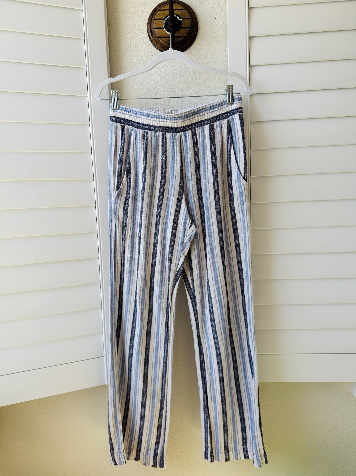 Supply & Demand Blue Striped Linen Blend Wide Leg Pants Size M