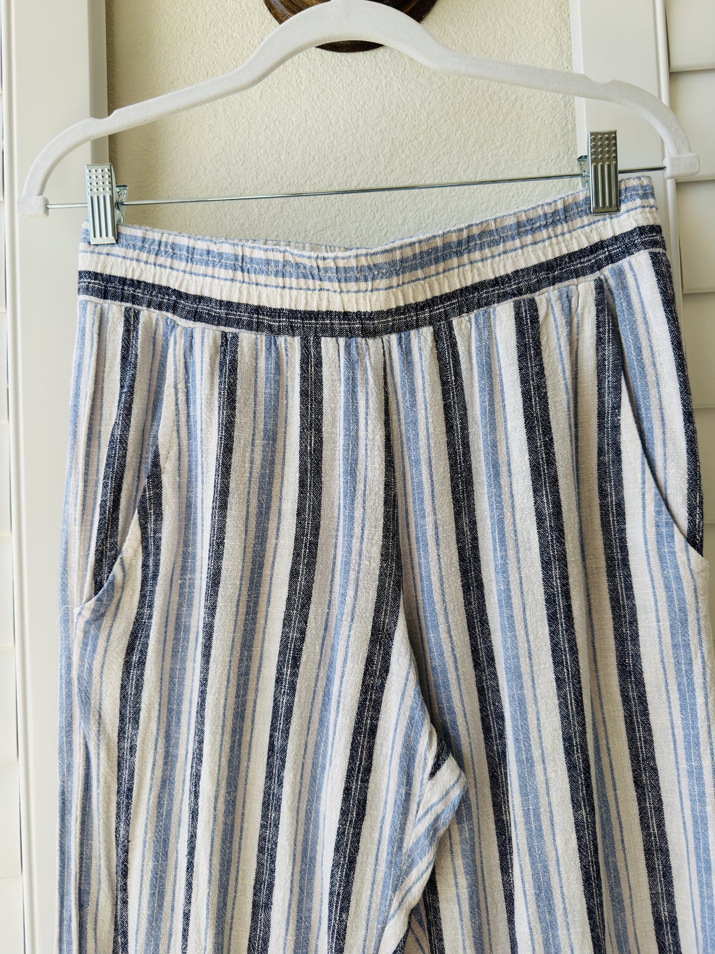 Supply & Demand Blue Striped Linen Blend Wide Leg Pants Size M