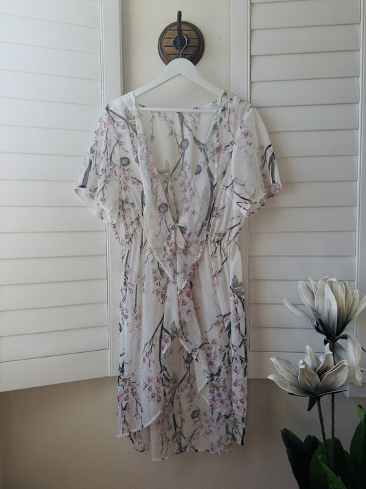 Floral Cherry Blossom Sheer Kimono Cardigan Cover-Up - Size OS
