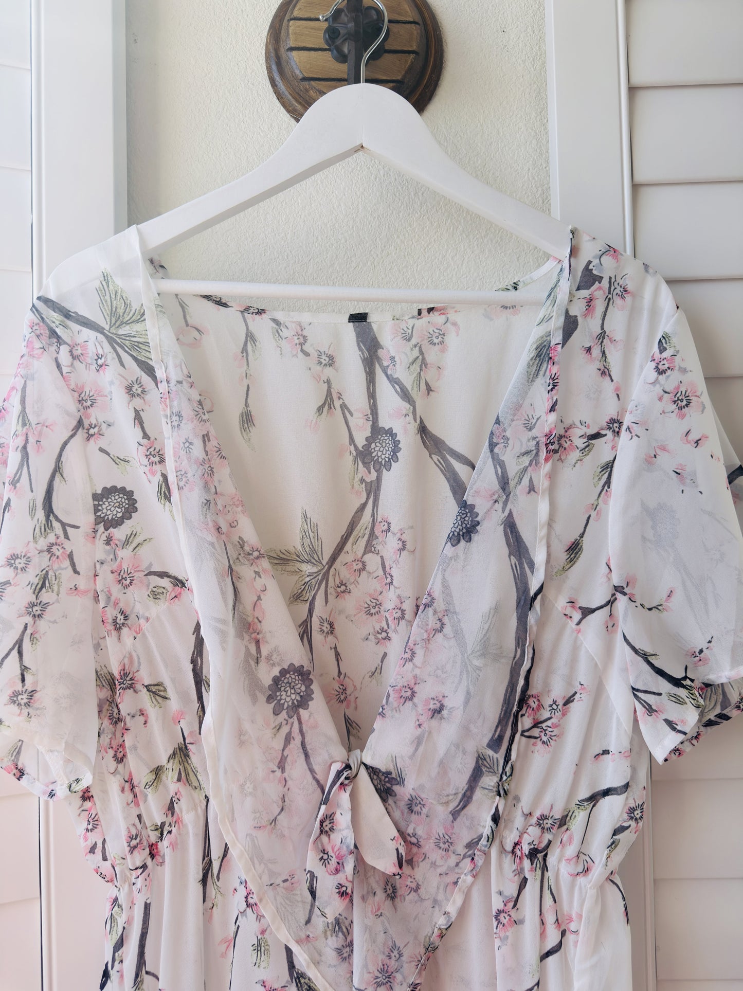 Floral Cherry Blossom Sheer Kimono Cardigan Cover-Up - Size OS