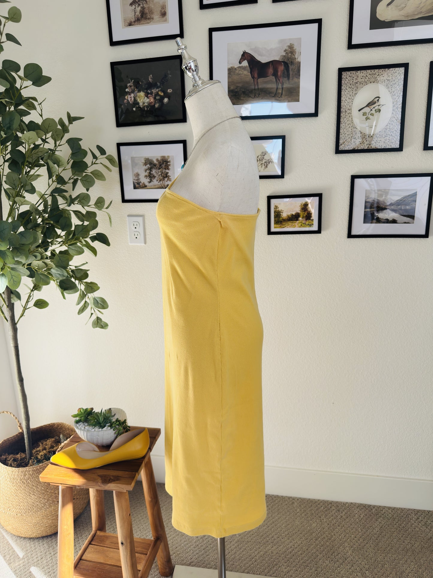 Nine West Yellow One-Shoulder Ribbed Midi Dress - Size XL
