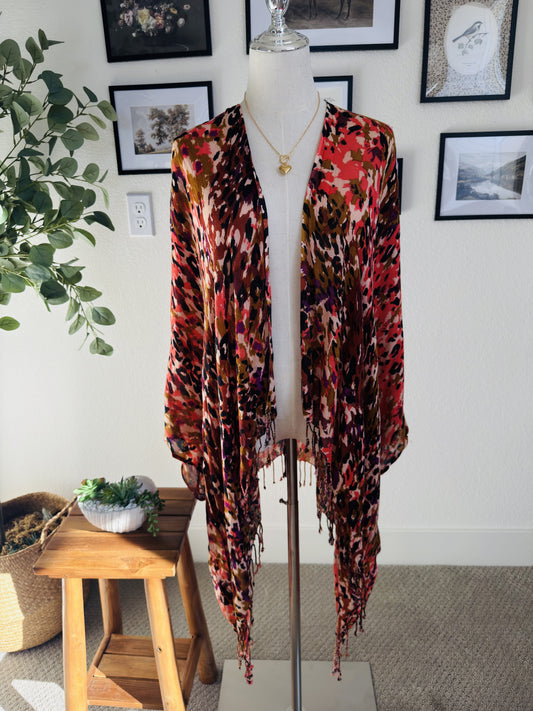 Target. Multicolor Abstract Leopard Print Fringe Kimono Size One Size