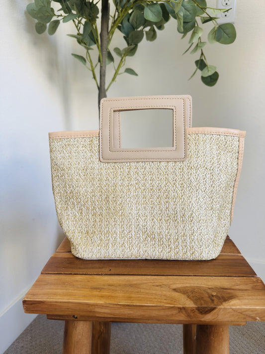 Woven Straw Tote Bag with Faux Leather Handles