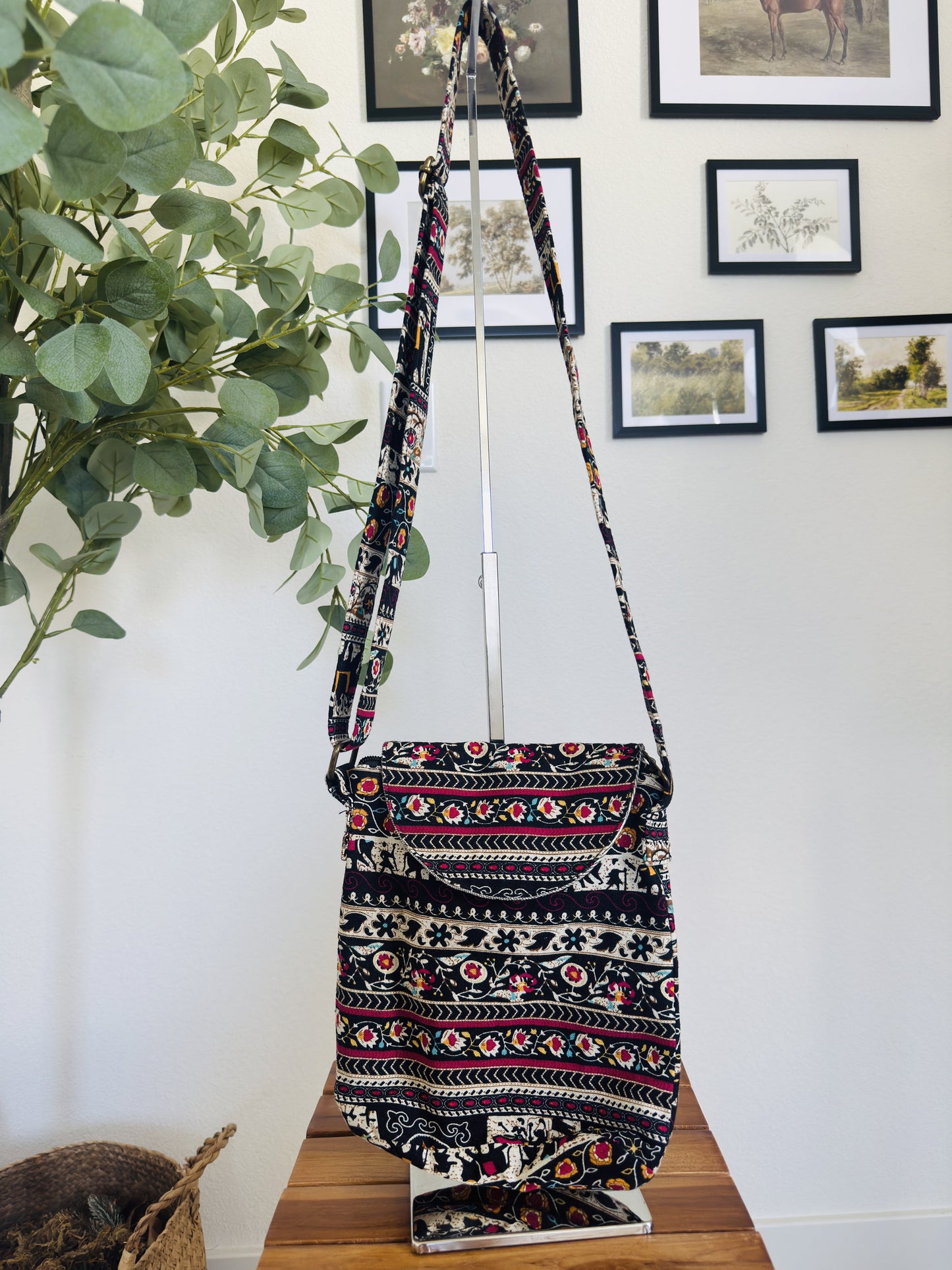 Bohemian Elephant Print Woven Crossbody Bag
