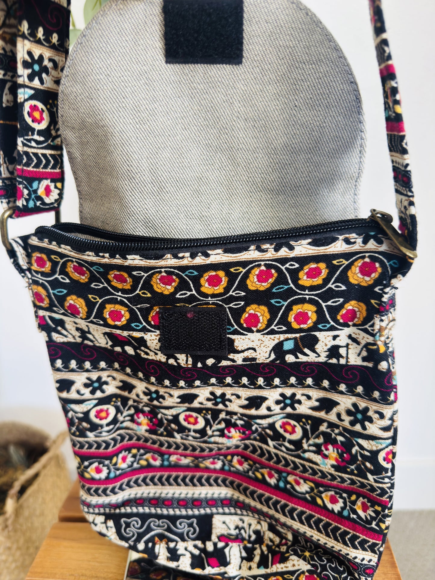 Bohemian Elephant Print Woven Crossbody Bag