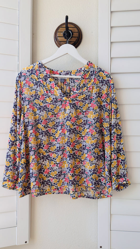 Old Navy Floral Linen-Blend Tunic Blouse - Size L