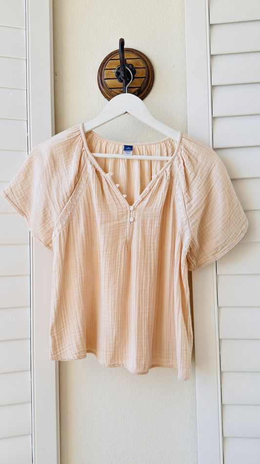 Old Navy Embroidered Cotton Gauze Henley Top - Size XS Petite