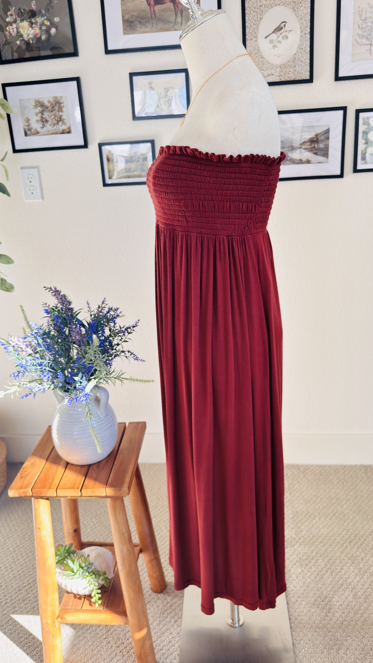 GAP Red Smocked Strapless Maxi Dress Size 8