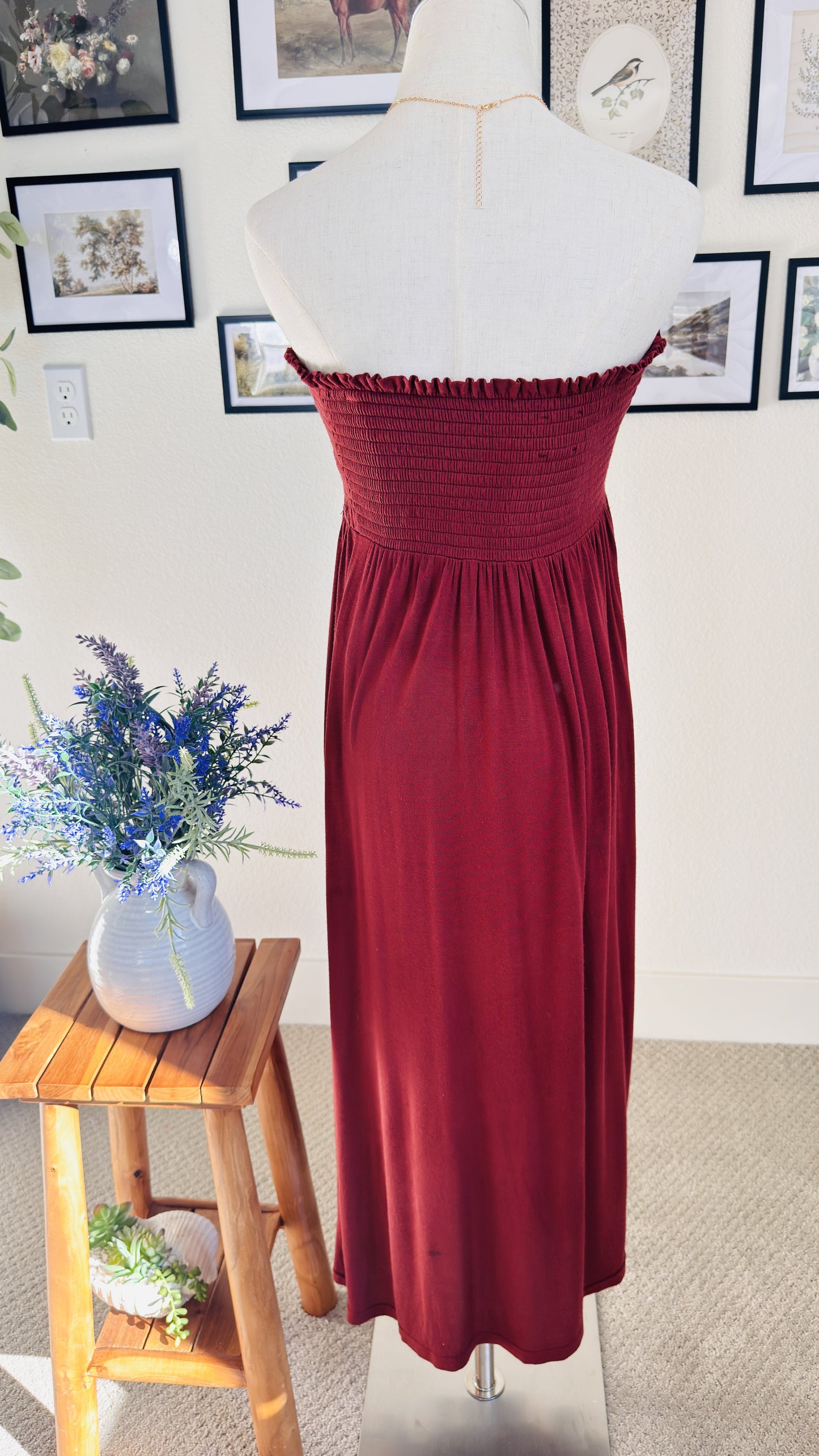 GAP Red Smocked Strapless Maxi Dress Size 8