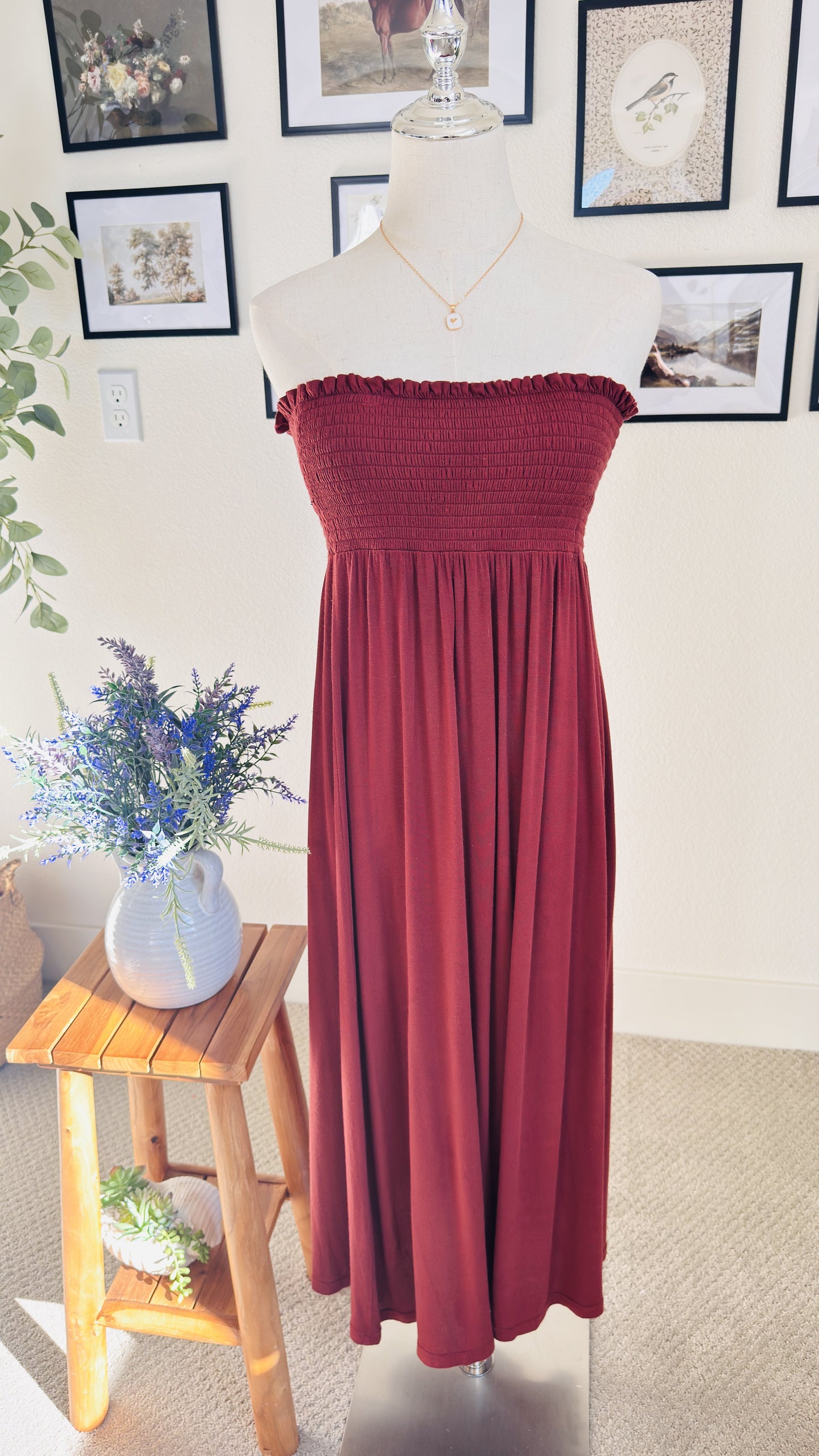 GAP Red Smocked Strapless Maxi Dress Size 8