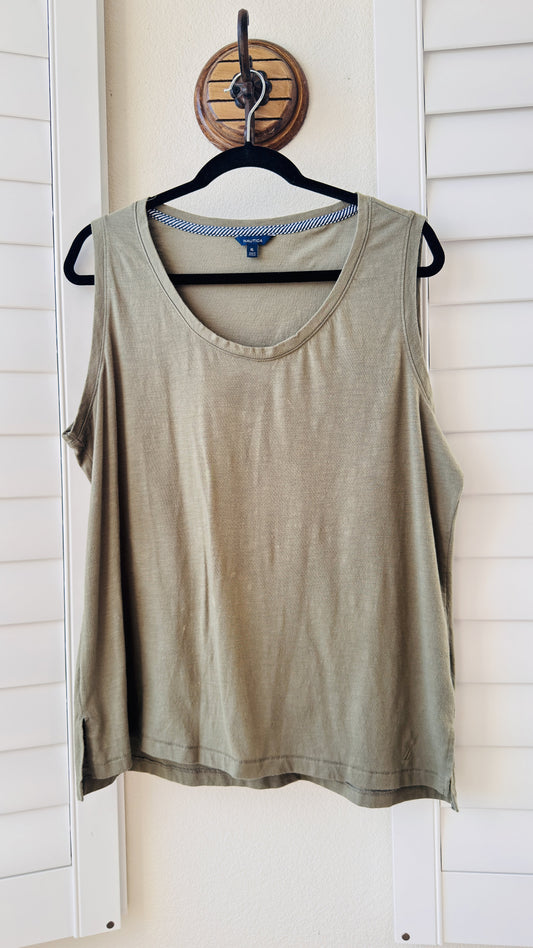 Nautica Olive Green Scoop Neck Tank Top - Size XL