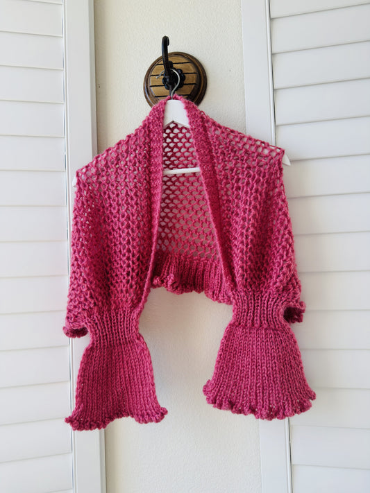 Handmade Fuchsia Pink Open Knit Shrug Bolero - Size One Size