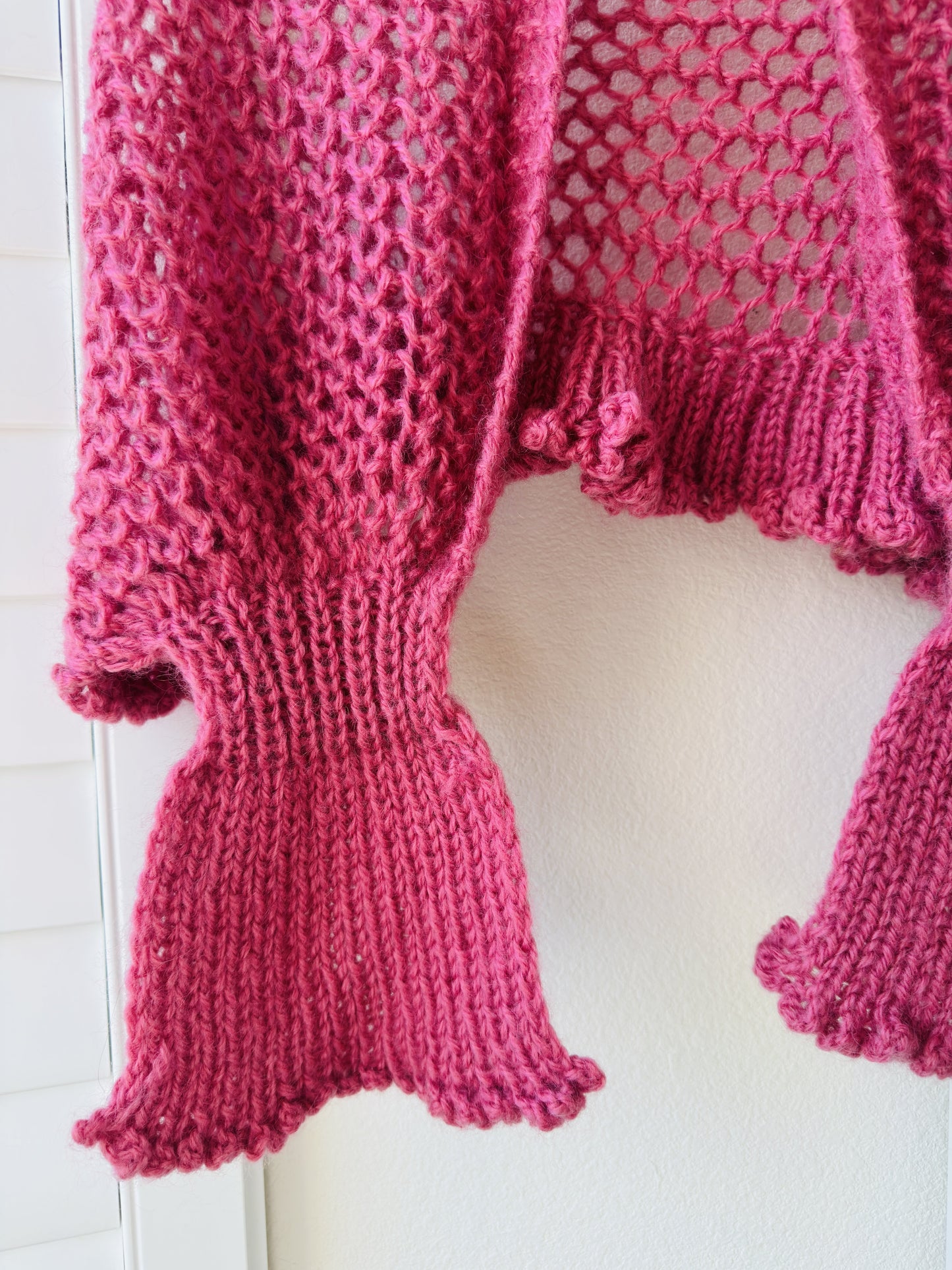 Handmade Fuchsia Pink Open Knit Shrug Bolero - Size One Size