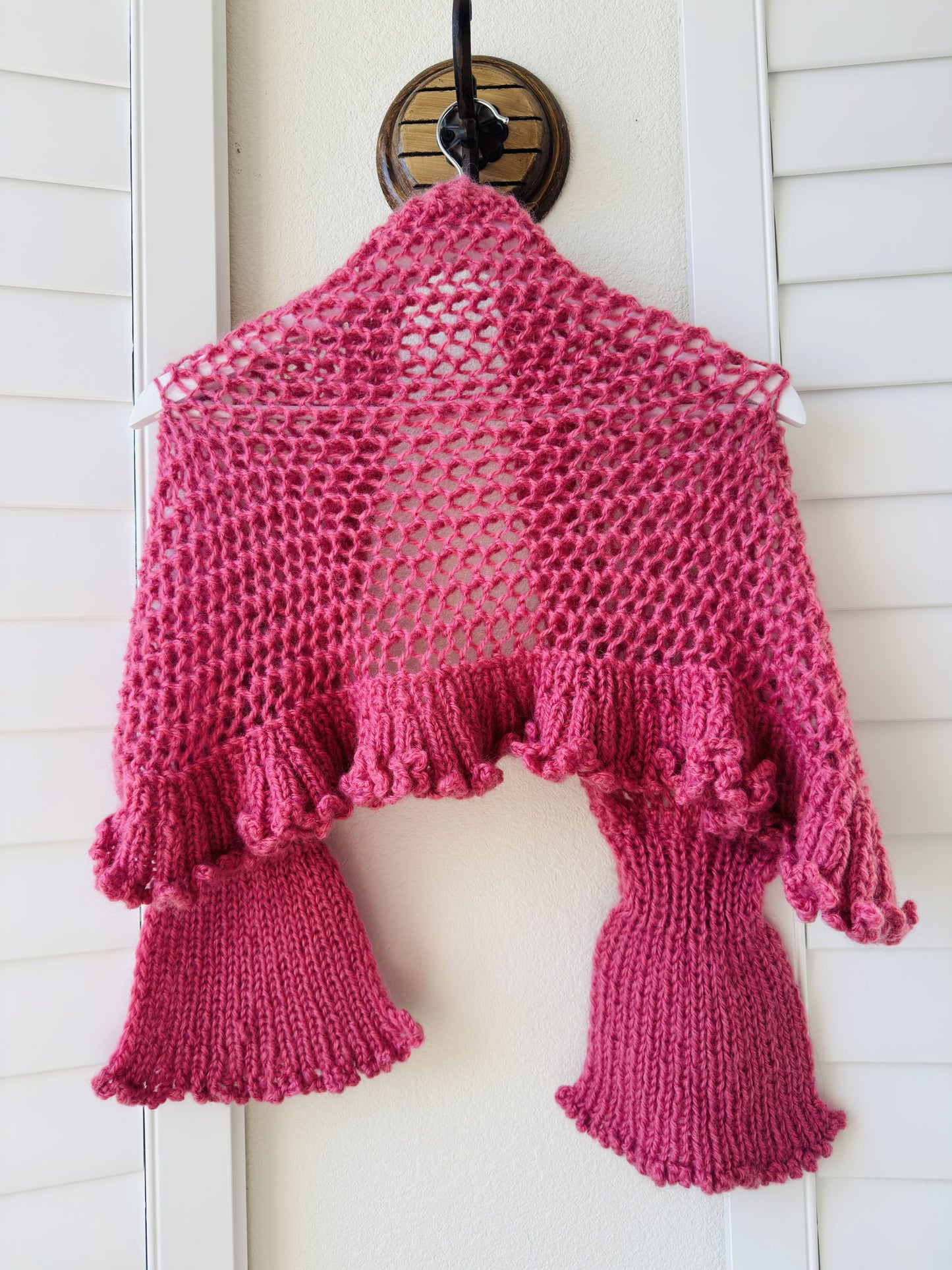 Handmade Fuchsia Pink Open Knit Shrug Bolero - Size One Size