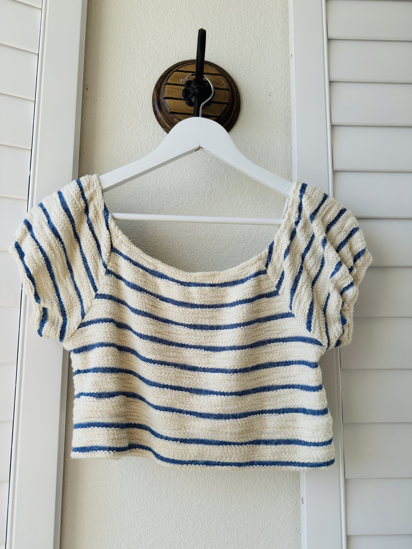 Vintage Havana Striped Cropped Terry Knit Top - Size S