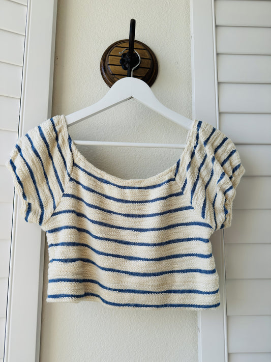 Vintage Havana Striped Cropped Terry Knit Top - Size S