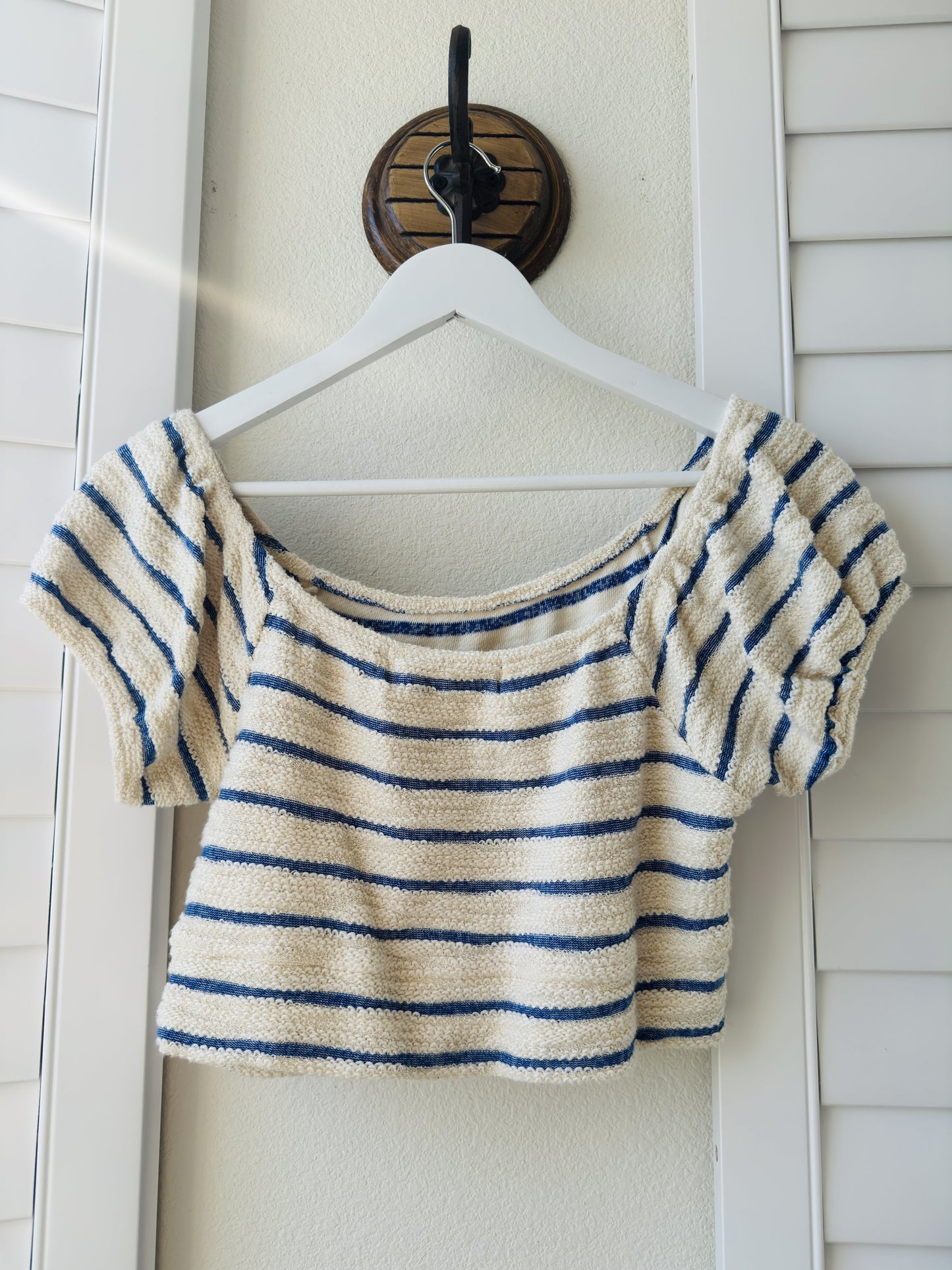 Vintage Havana Striped Cropped Terry Knit Top - Size S