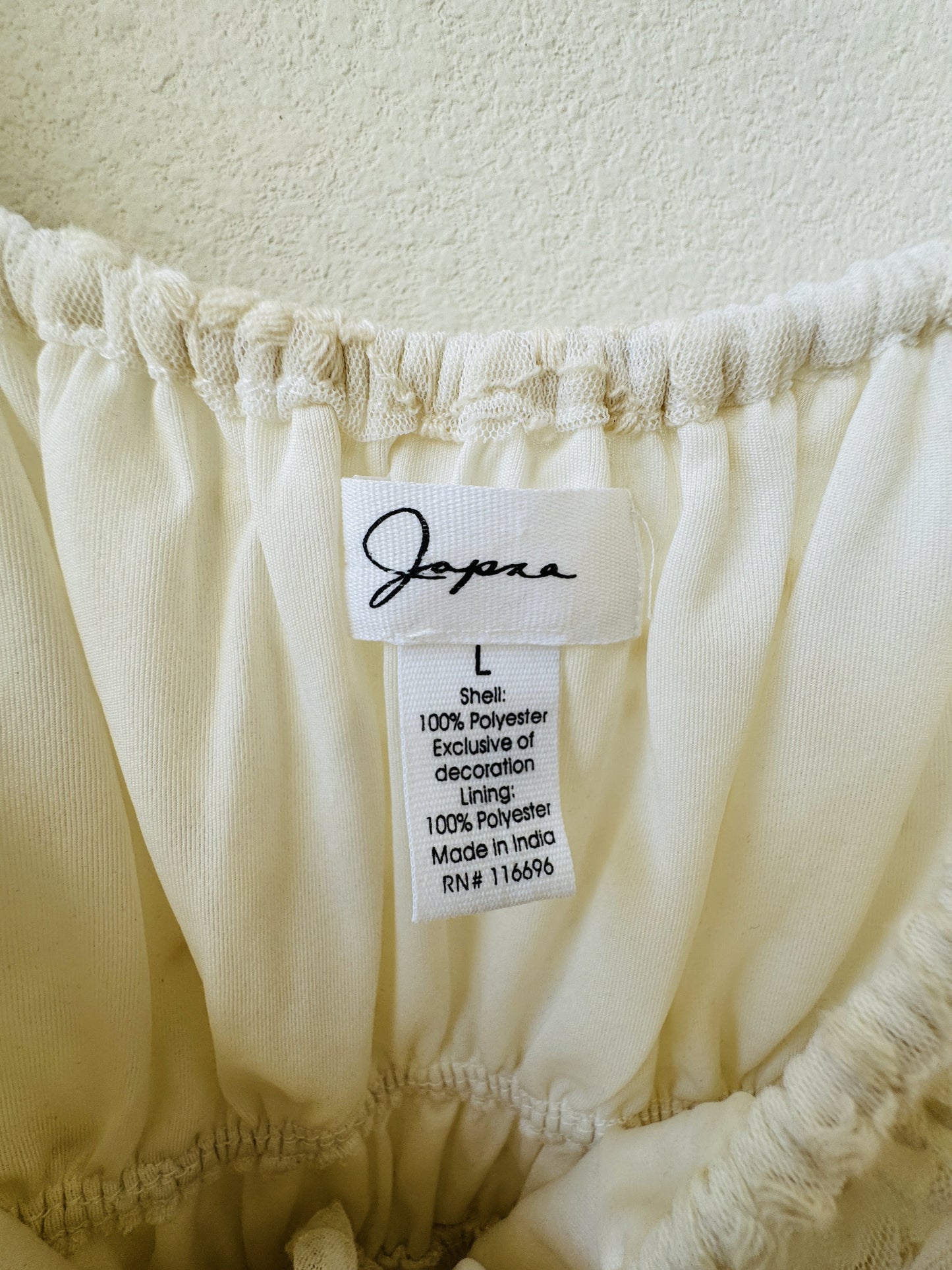 Japna Ivory Floral Embroidered Mesh Smocked Peasant Top Size L