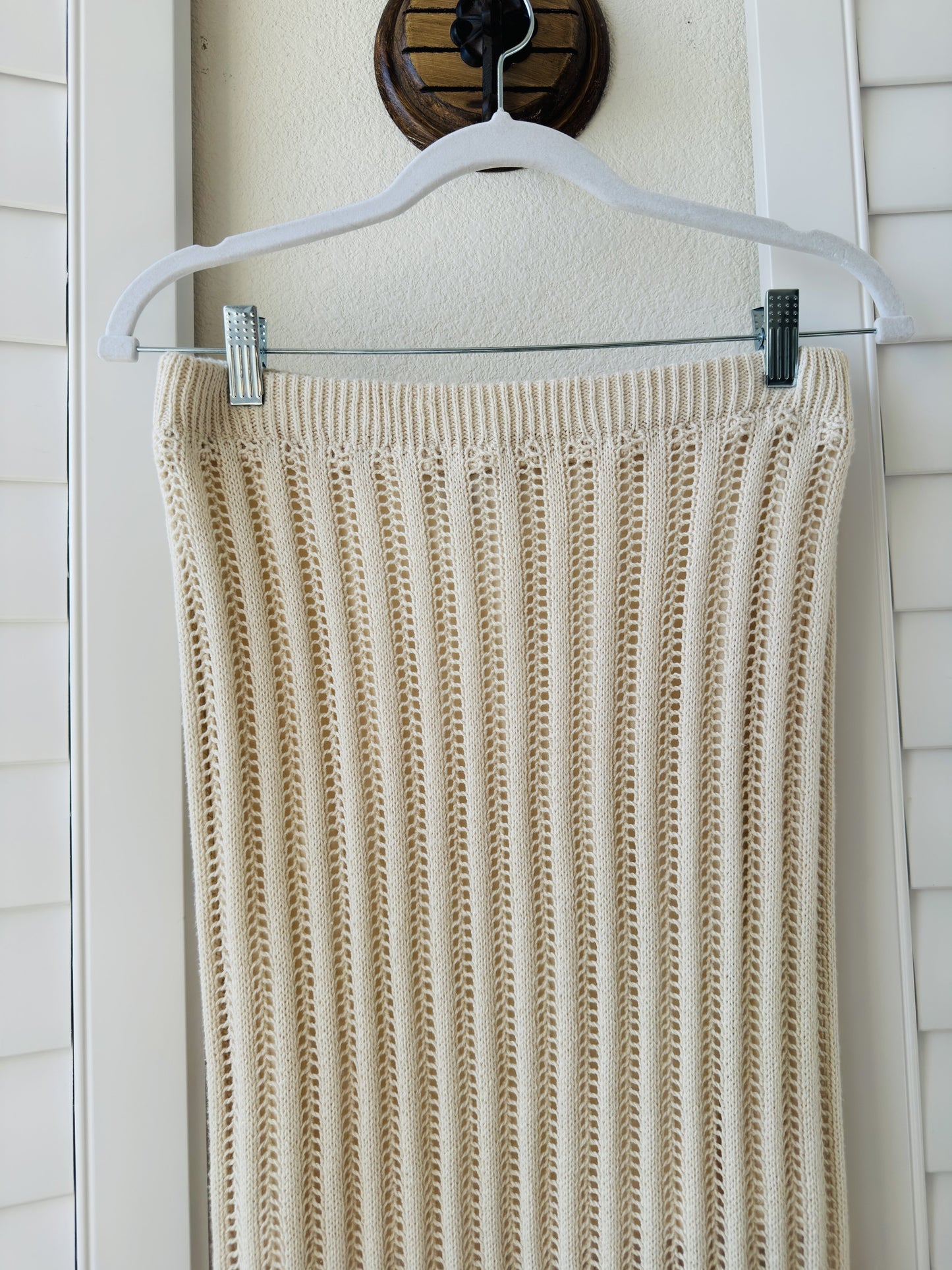 Freshman 1996 Cream Open Knit Ribbed Midi Skirt - Size M