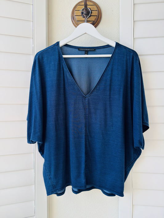 White House Black Market Blue V-Neck Dolman Sleeve Top - Size L