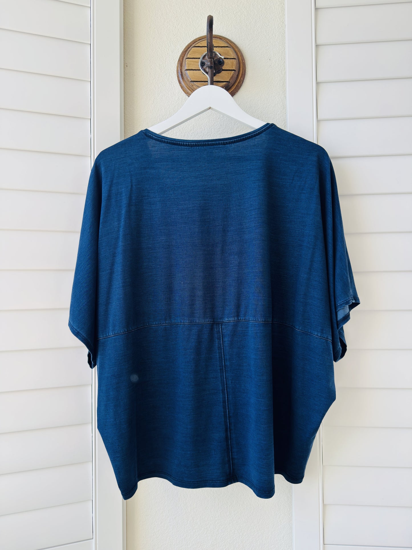 White House Black Market Blue V-Neck Dolman Sleeve Top - Size L
