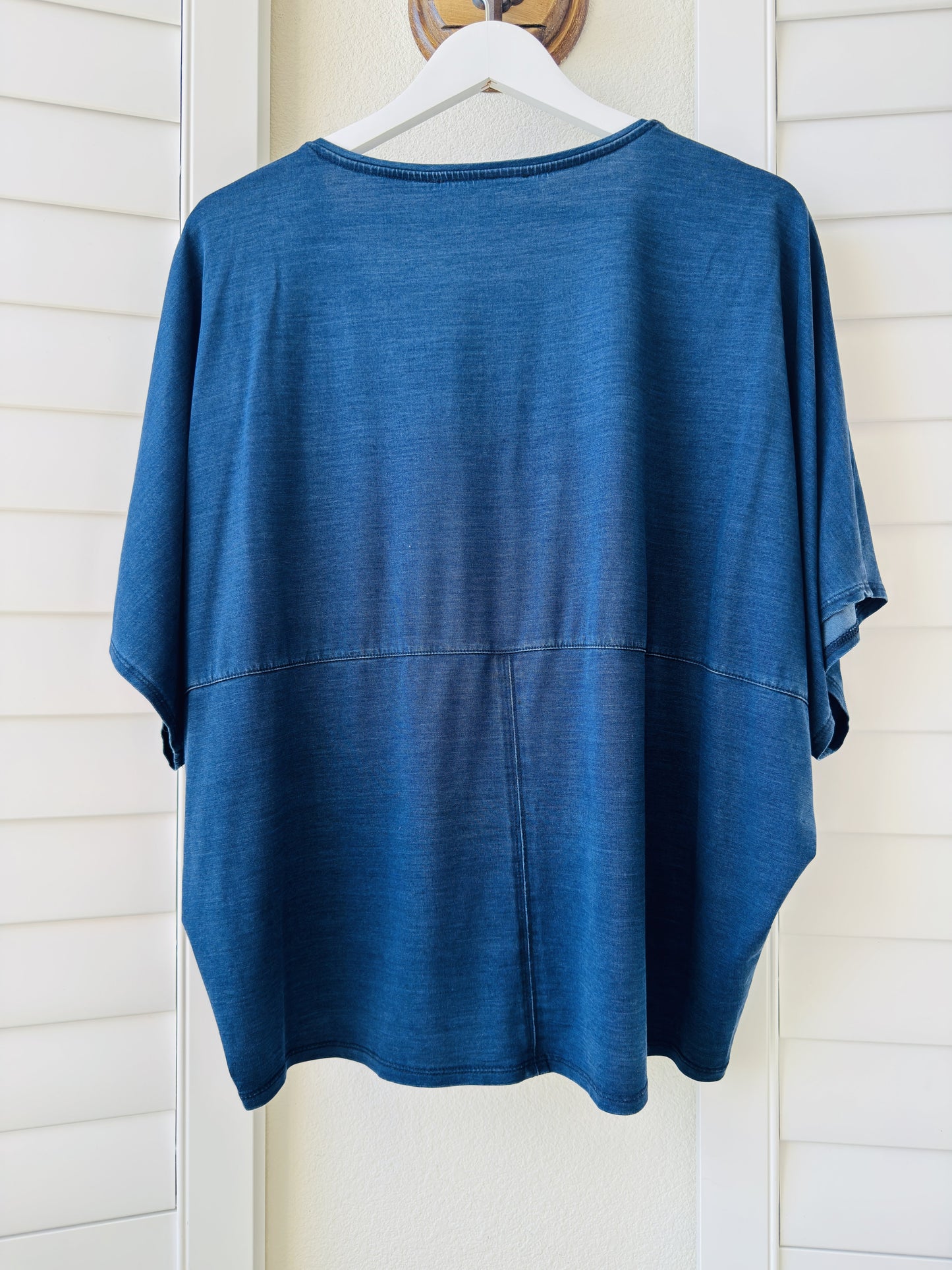 White House Black Market Blue V-Neck Dolman Sleeve Top - Size L