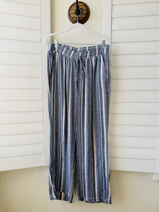 Briggs Blue and White Striped Linen Blend Wide Leg Pants Size L