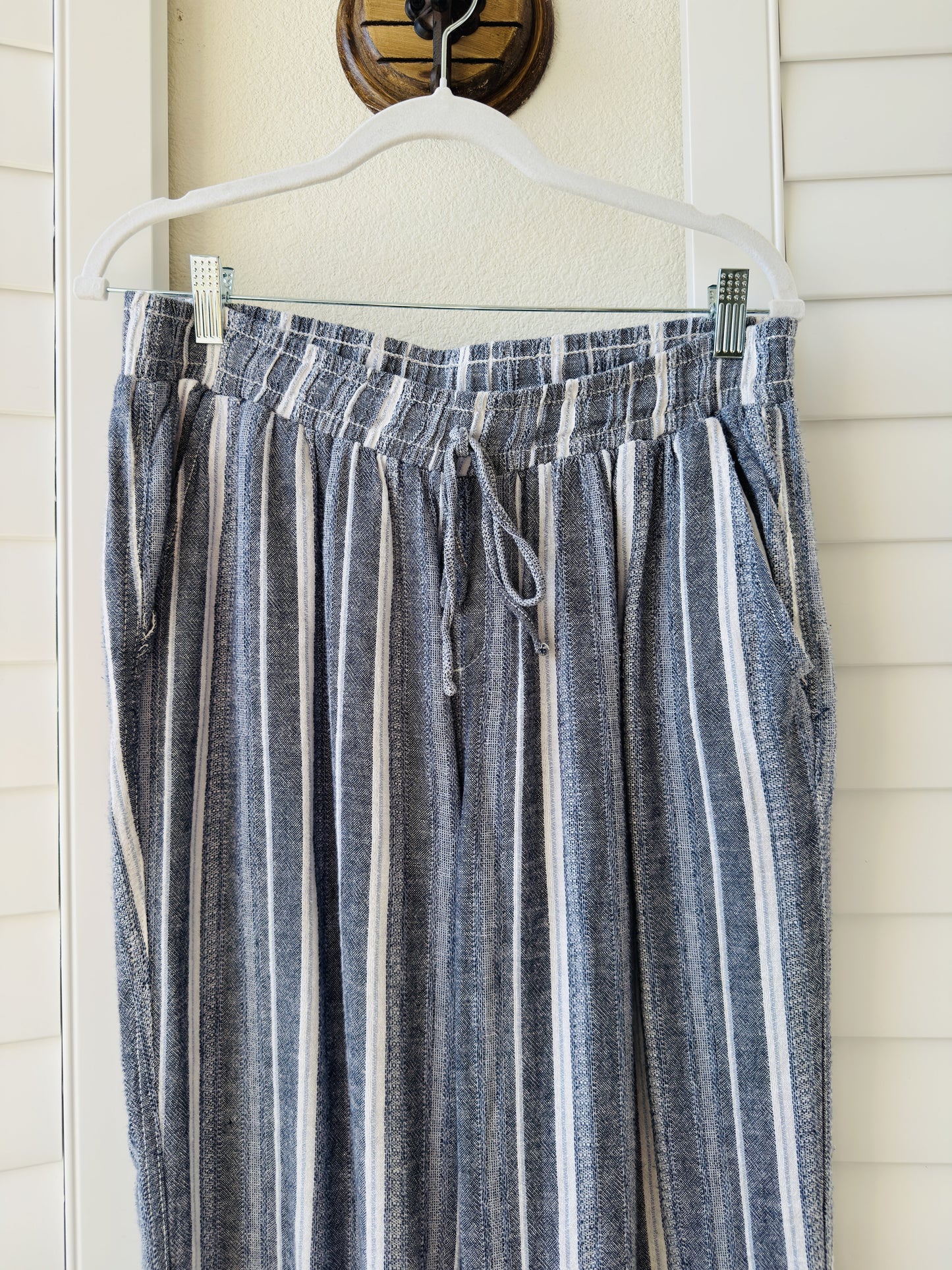 Briggs Blue and White Striped Linen Blend Wide Leg Pants Size L