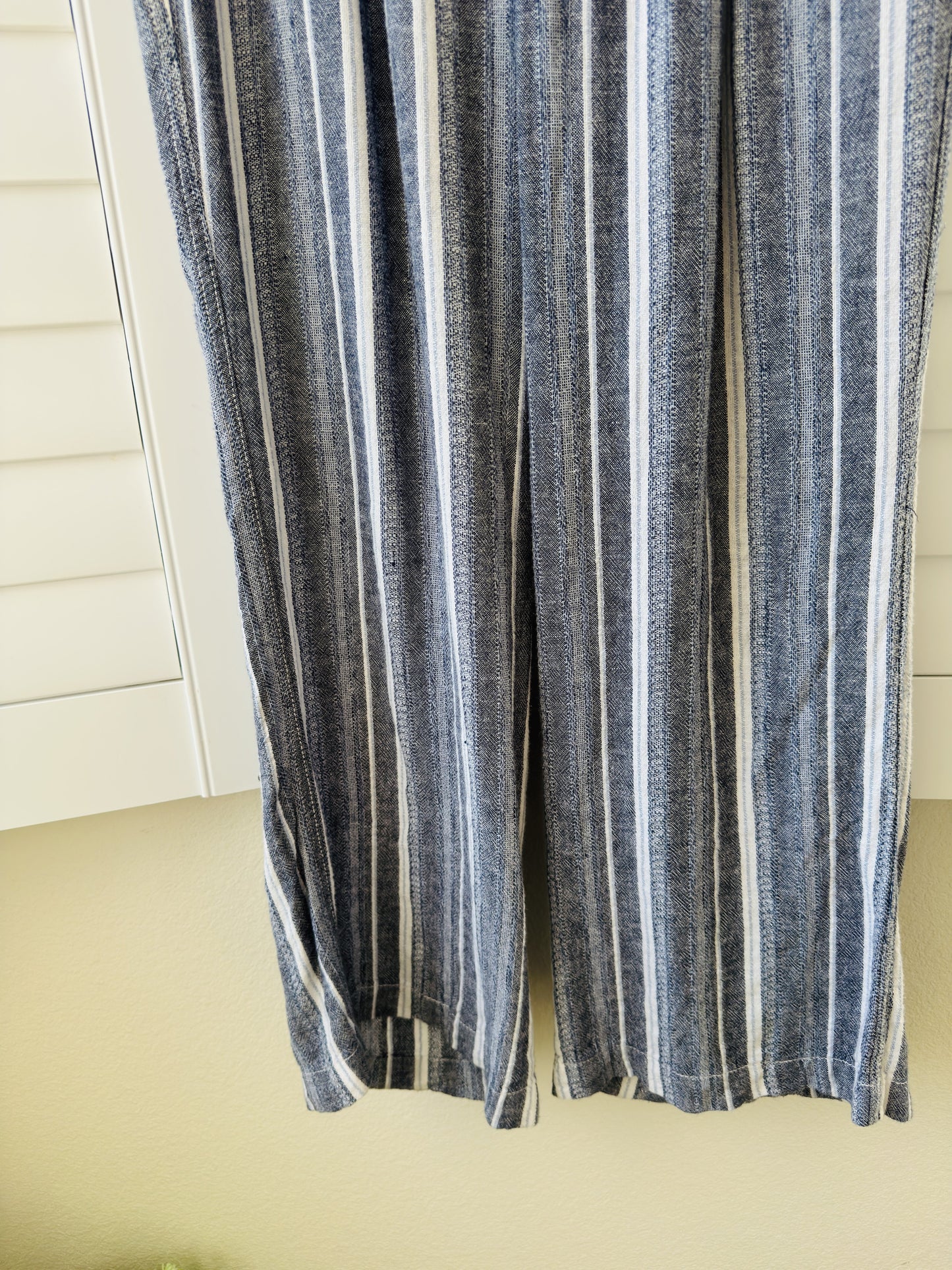 Briggs Blue and White Striped Linen Blend Wide Leg Pants Size L