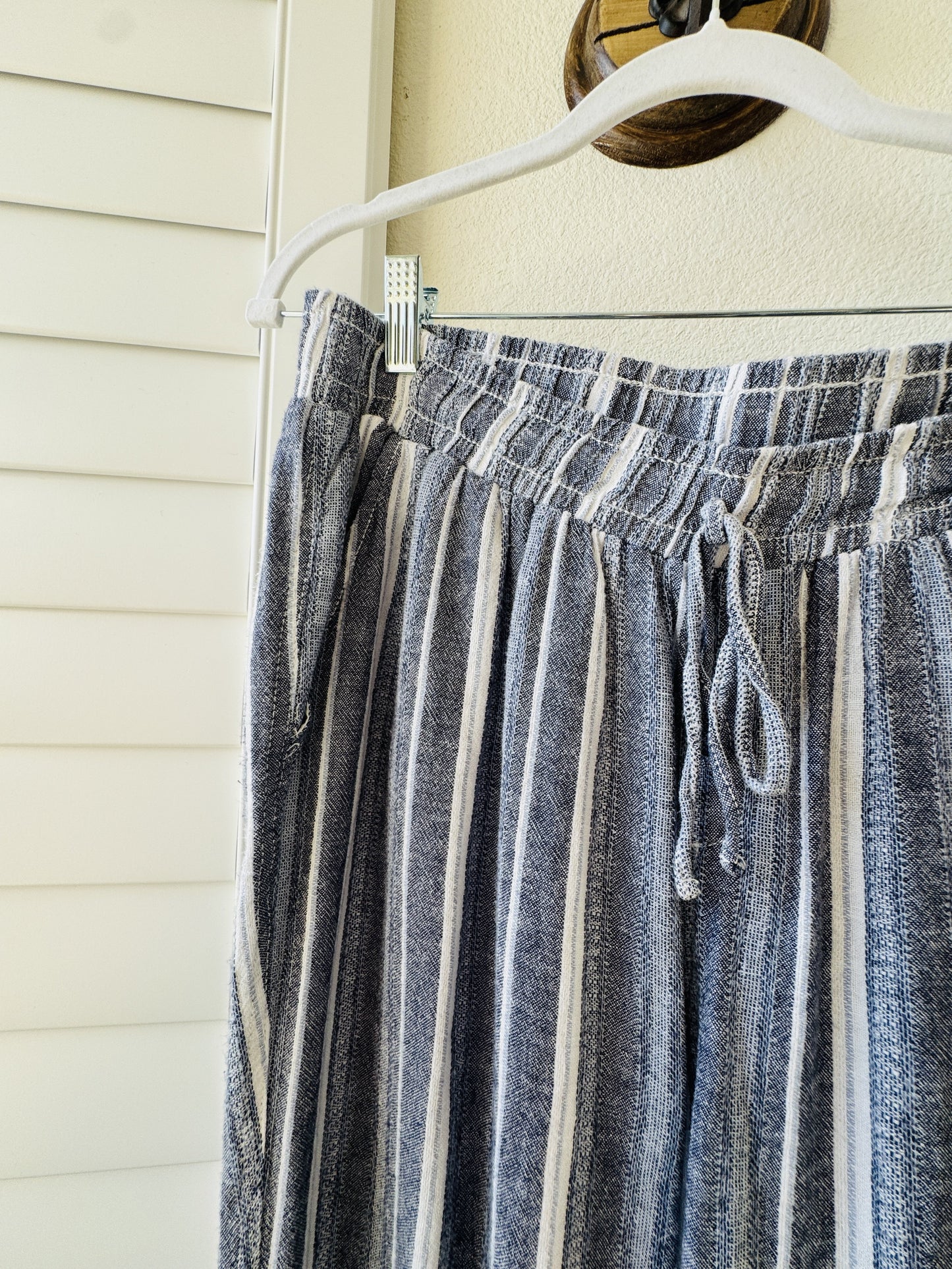 Briggs Blue and White Striped Linen Blend Wide Leg Pants Size L
