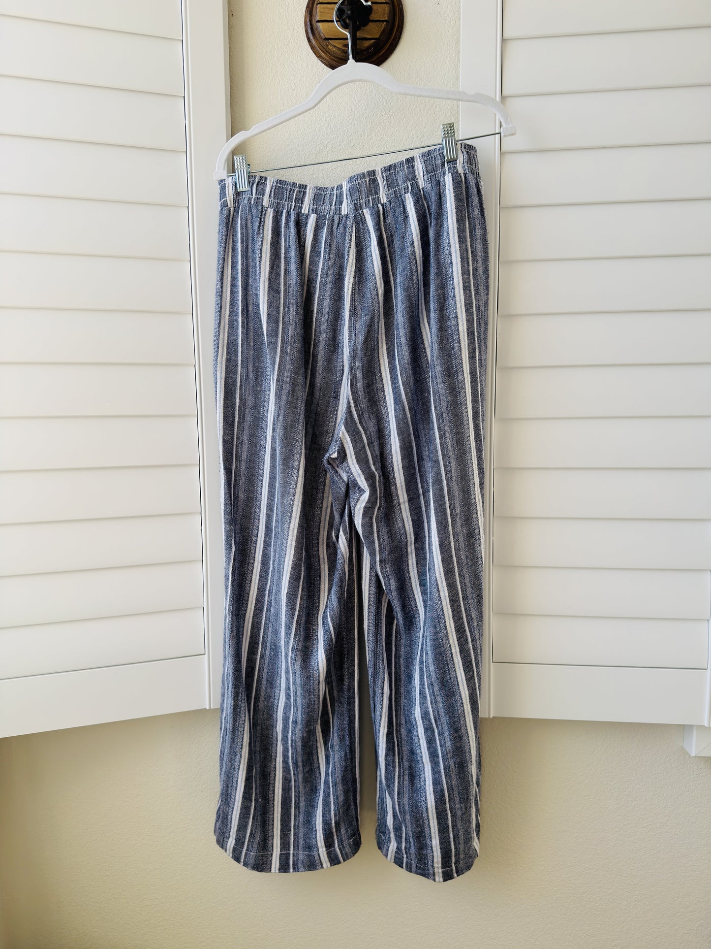 Briggs Blue and White Striped Linen Blend Wide Leg Pants Size L