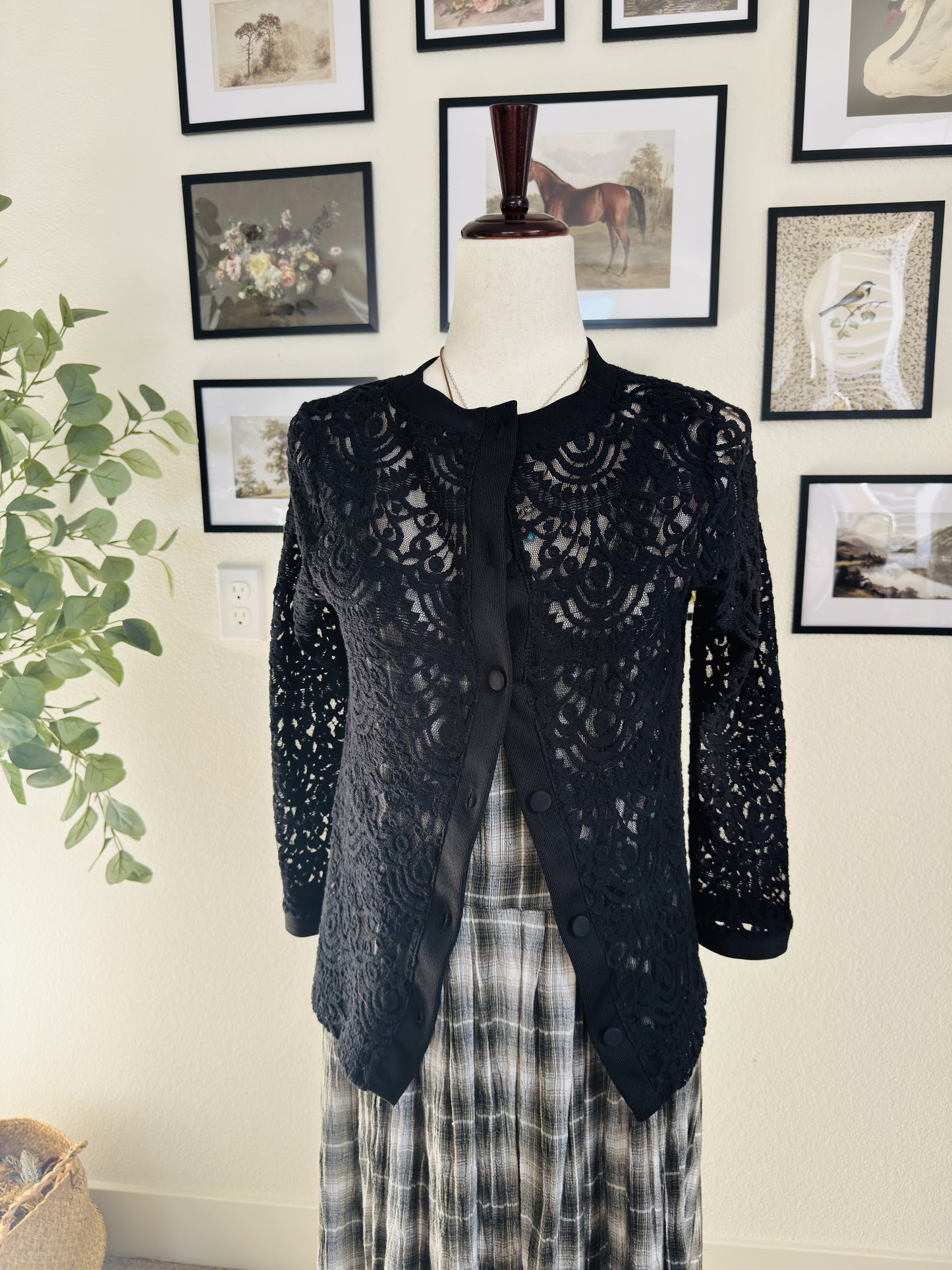 Banana Republic Black Lace Button-Front Cardigan Size S