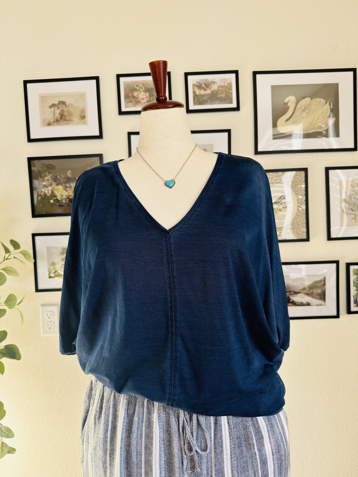 White House Black Market Blue V-Neck Dolman Sleeve Top - Size L