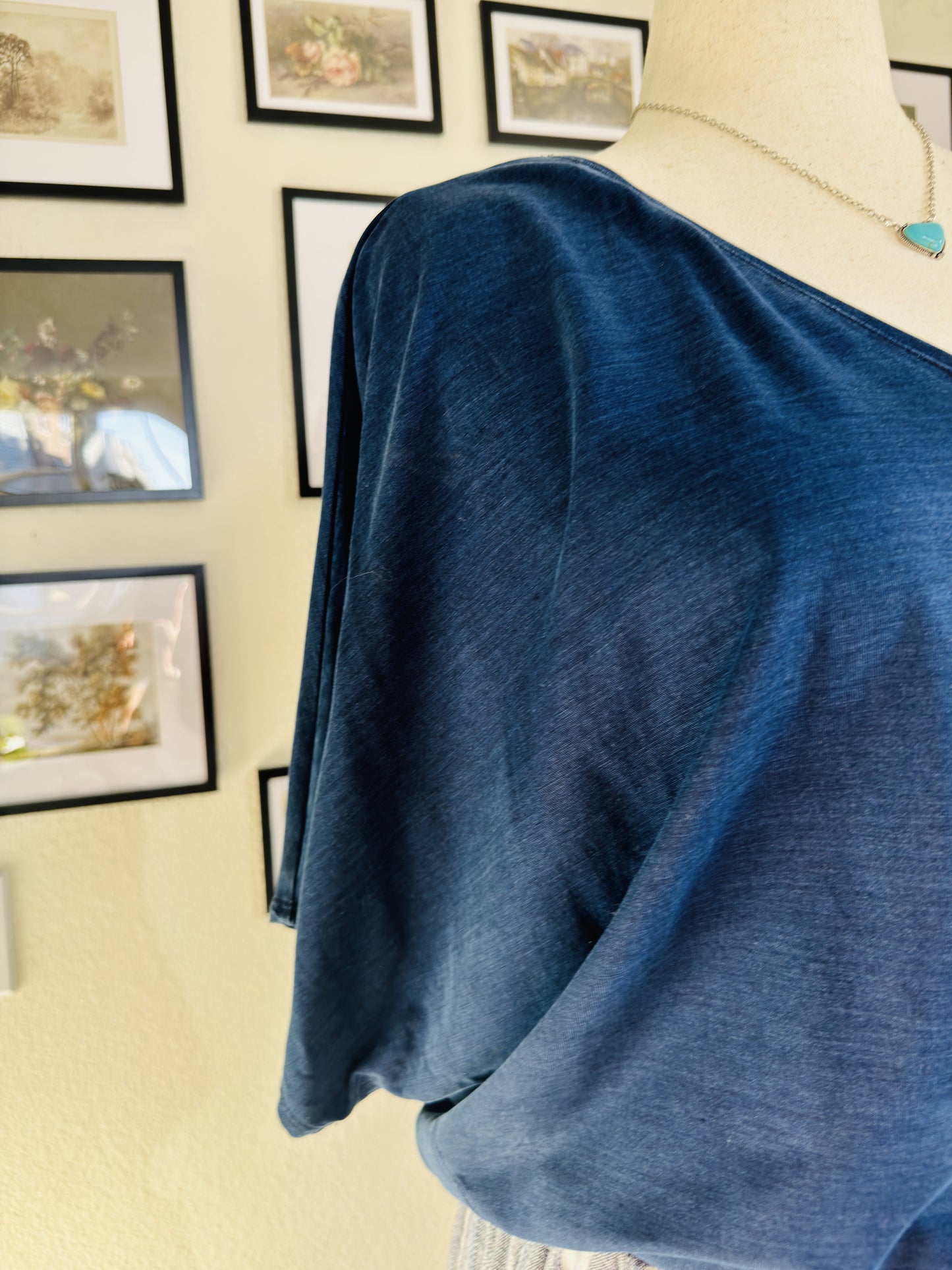 White House Black Market Blue V-Neck Dolman Sleeve Top - Size L