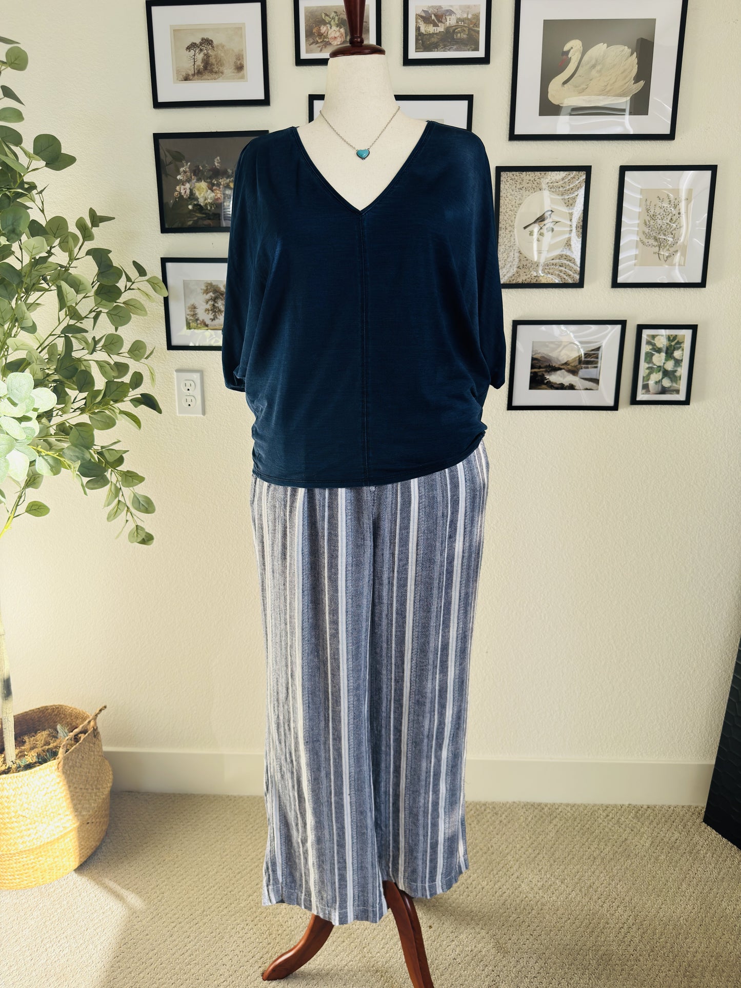 White House Black Market Blue V-Neck Dolman Sleeve Top - Size L