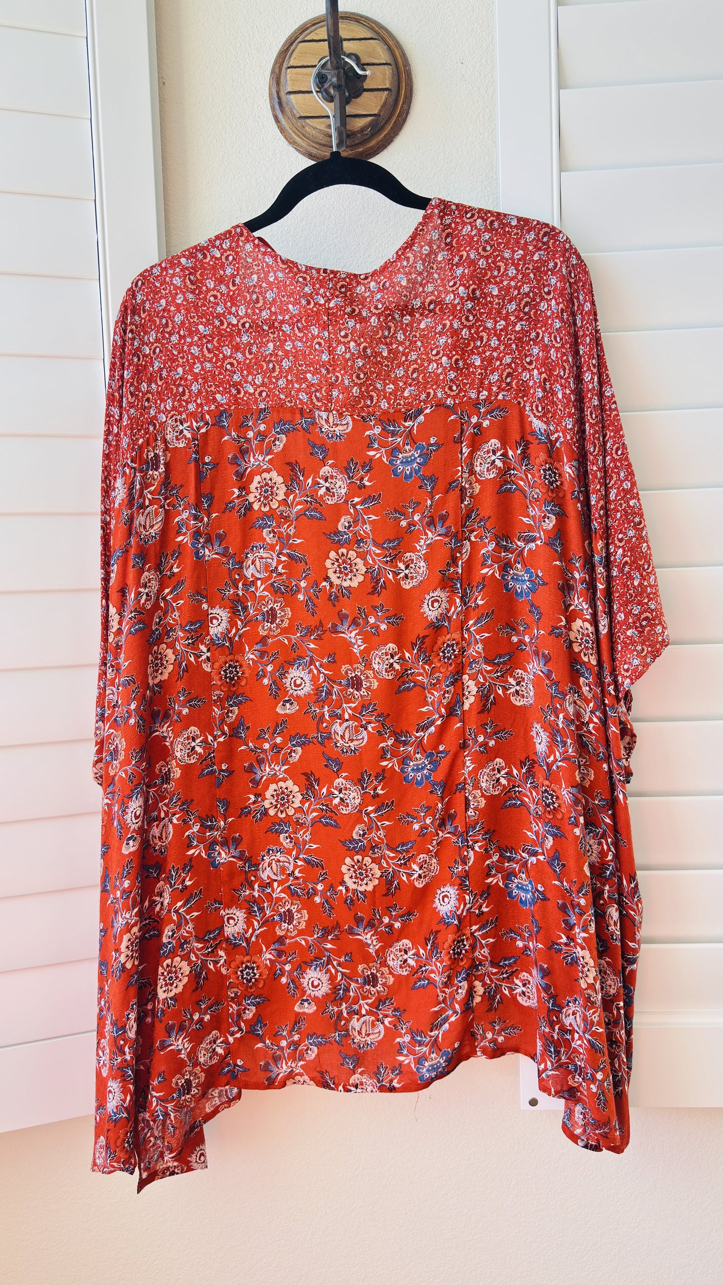 Knox Rose Red Floral Print Open Front Kimono Cardigan Size One Size